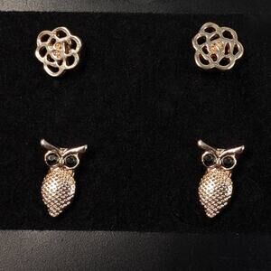 5/10 NWT 2 pair of fun fashion owl and flower earrings